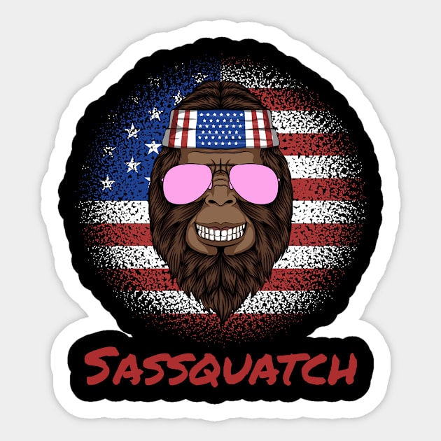 Sassquatch - Badass With An Attitude To Match - Patriotic American - Black Sticker by Crazy Collective